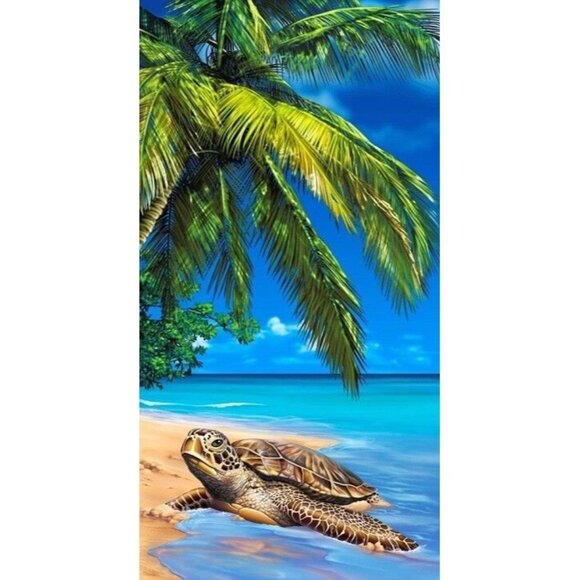 New Sea Turtle Beach Towel Cotton Bath Beach Pool GIFT Palm Tree Island Shore - Picture 1 of 2